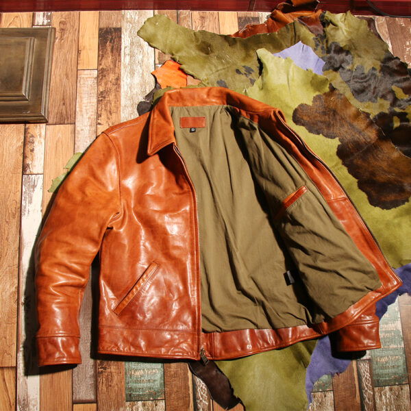 Japanese-style Leather Jacket,  a slim-fitting short style, lapel, horsehide, washed and distressed - Image 4