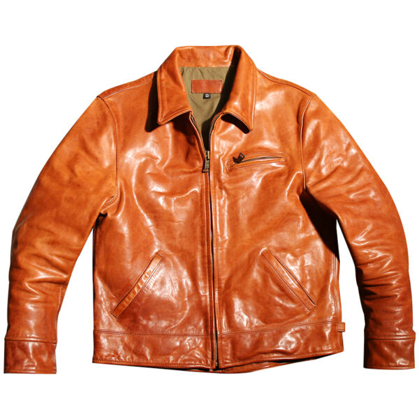 Japanese-style Leather Jacket,  a slim-fitting short style, lapel, horsehide, washed and distressed - Image 2