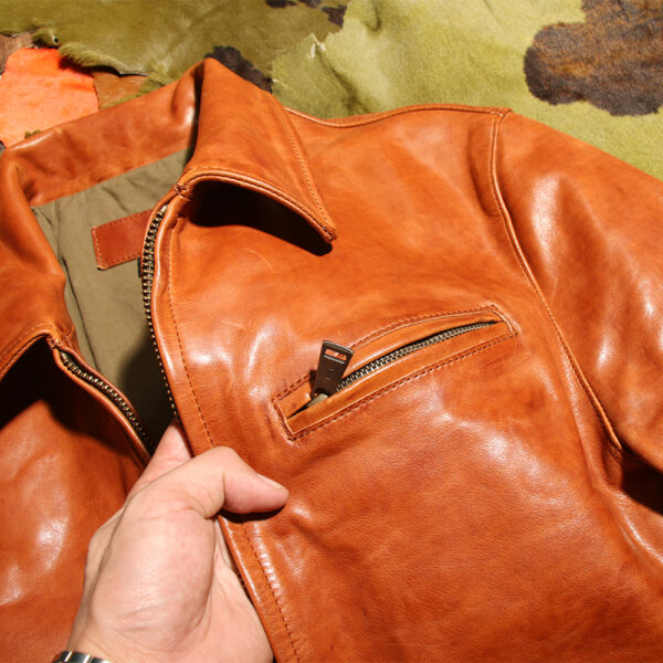 Japanese-style Leather Jacket,  a slim-fitting short style, lapel, horsehide, washed and distressed - Image 5