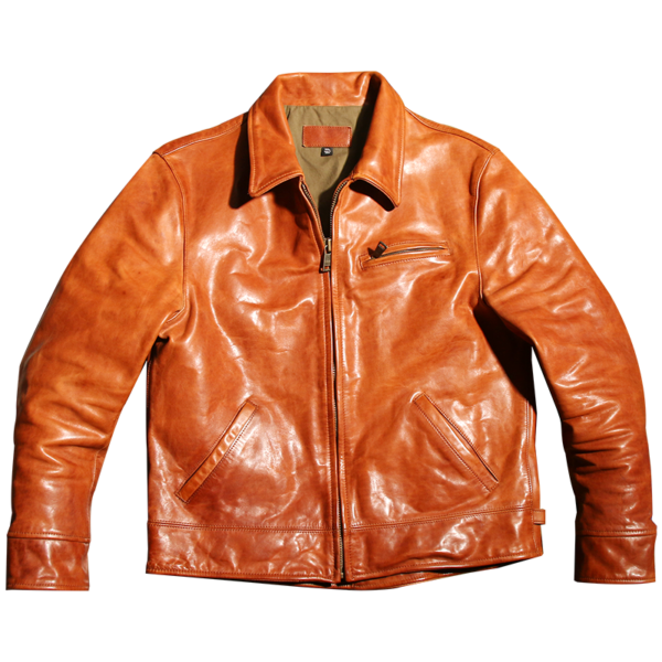 Japanese-style Leather Jacket,  a slim-fitting short style, lapel, horsehide, washed and distressed